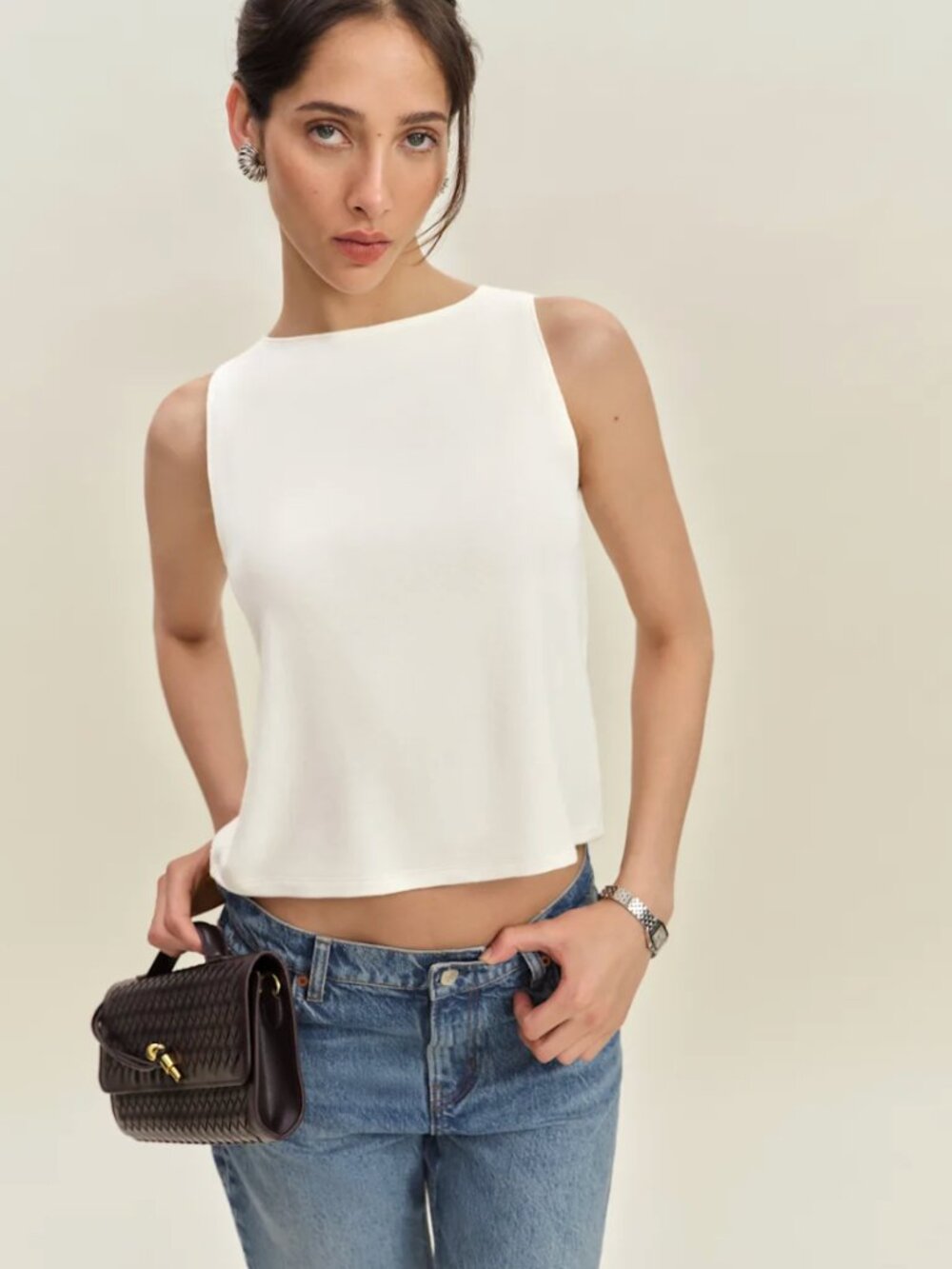 Reformation Pears Knit Top Ivory - Size L